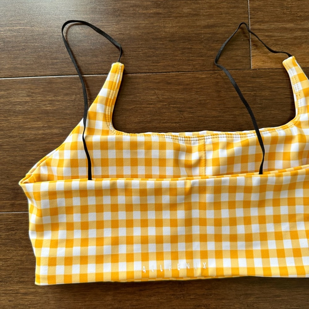 Whitefox Biker Shorts and Bra Top Workout Set Yellow Checkered S - Picture 4 of 6